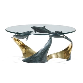 Barclay Hill, Dolphin Dreams Sculptural Bronze and Glass Coffee Table