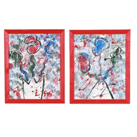 Sam Ezell (NC), Pair of Colorful Splatter Paintings