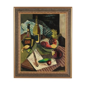 Hughes (American, 20th Century), Still Life with Wine and Vegetables