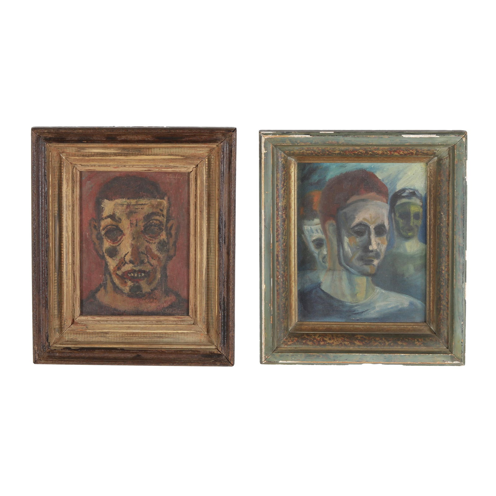 Two Vintage Framed Paintings of Masked Figures, One Signed "Stanley" (1 of 7)
