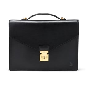 Black Leather Porte Documents Senateur Briefcase, Louis Vuitton