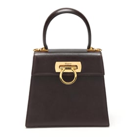 Brown Leather Iconic Top Handle Crossbody Bag, Ferragamo