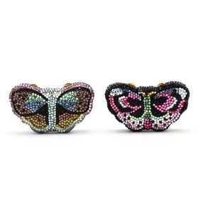 Two Gold-Tone and Crystal Butterfly Pill Boxes, Judith Leiber