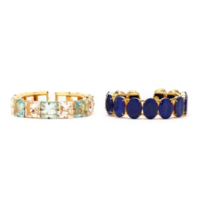 Two Gold-Tone and Gem-Set Cuff Bracelets, Bounkit