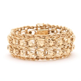 Vintage Wide Woven Gold Bracelet