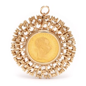 Gold Austrian 1 Ducat Coin Brooch / Pendant