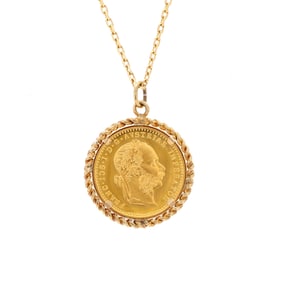 Gold Austrian One Ducat Coin Necklace