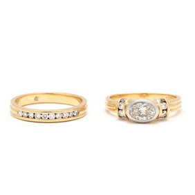 Gold, Platinum, and Diamond Ring and Matching Band
