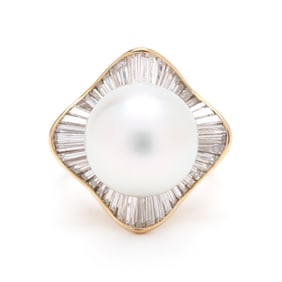 Gold, South Sea Pearl, and Diamond Ring