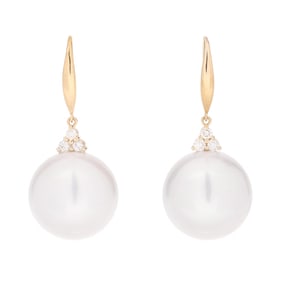 Gold, Diamond, and South Sea Pearl Earrings