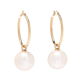 Gold and South Sea Pearl Hoop Earrings