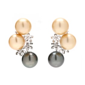 White Gold, Pearl, and Diamond Earrings
