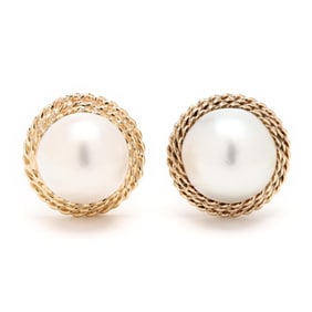 Gold and Mabé Pearl Earrings