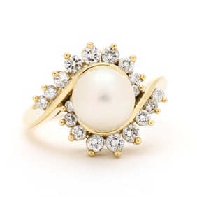 Gold, Pearl, and Diamond Ring