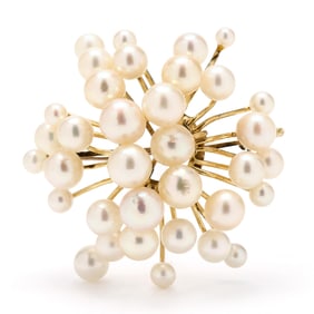 Vintage Gold and Pearl Starburst Motif Brooch