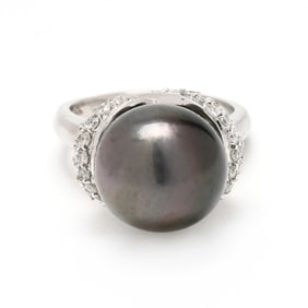 White Gold, Tahitian Pearl, and Diamond Ring