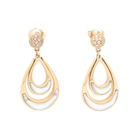 Gold, Mother-of-Pearl, and Diamond Earrings