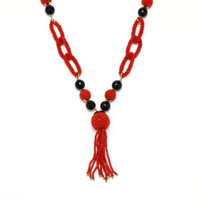 Vintage Coral and Onyx Necklace
