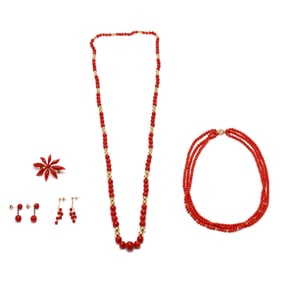 Group of Red Coral Jewelry