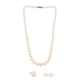 Three Carved White Coral Jewelry Items