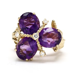 Gold, Amethyst, and Diamond Ring