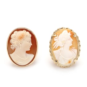 Two Gold and Shell Cameo Rings