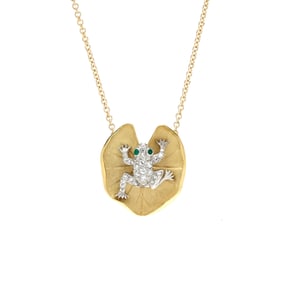 Platinum, Gold, and Gem-Set Frog Motif Necklace