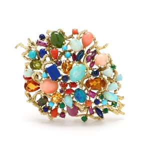 Gold and Multi-Gemstone Brooch