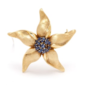 Gold and Sapphire Flower Motif Brooch, Italy