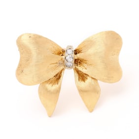 Gold and Diamond Bow Brooch