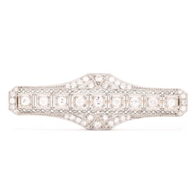 Antique Platinum and Diamond Bar Brooch