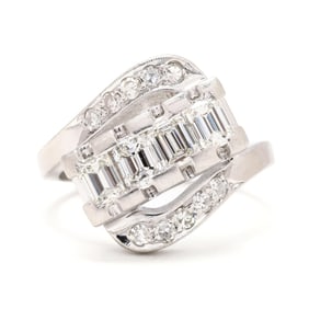 Vintage Platinum and Diamond Bypass Ring