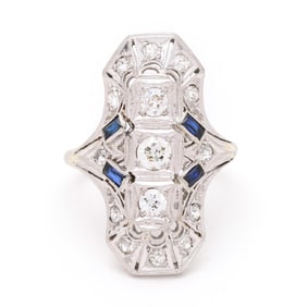 Antique Platinum, Diamond, and Sapphire Ring