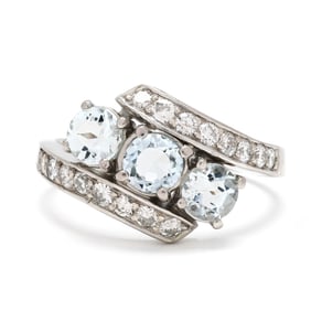 Vintage Palladium, Aquamarine, and Diamond Ring