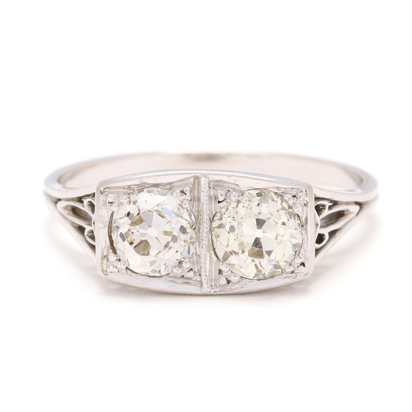 Antique White Gold and Two Stone Diamond Ring (1 of 4)