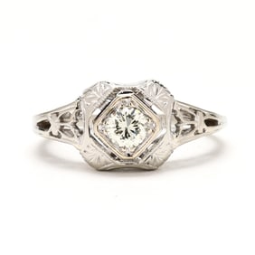 Vintage White Gold and Solitaire Diamond Ring
