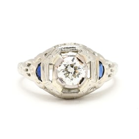 Vintage White Gold, Diamond, and Sapphire Ring