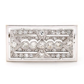 White Gold and Diamond Rectangle Brooch