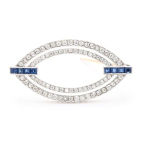 Art Deco Platinum, Gold, Diamond, and Sapphire Brooch