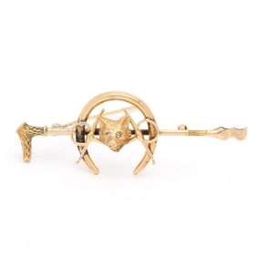 Vintage Gold Fox Hunt Motif Brooch