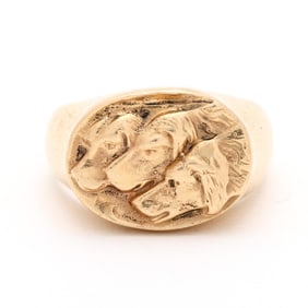 Gold Dog Motif Signet Ring