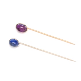 Two Vintage Gold and Gem-Set Stick Pins