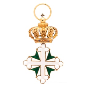 Gold and Enamel Cross and Crown Pendant