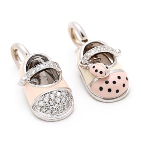 Two White Gold, Enamel, and Diamond Shoe Charms, Aaron Basha