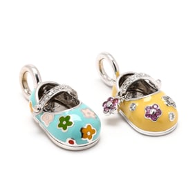 Two White Gold, Enamel, and Diamond Shoe Charms, Aaron Basha
