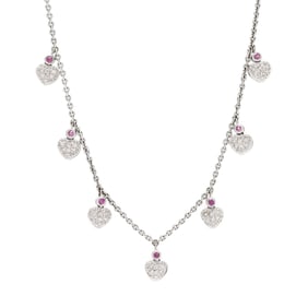 White Gold and Gem-Set Heart Motif Station Necklace