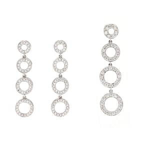 White Gold and Diamond Circle Motif Pendant and Earrings