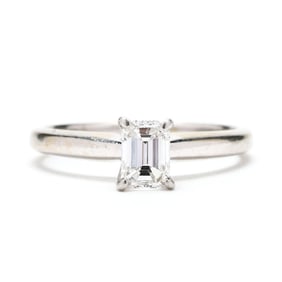 White Gold and Emerald Cut Diamond Solitaire Ring