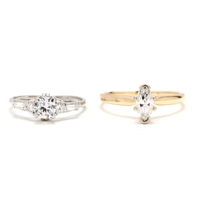 A Platinum and Diamond Ring and A Gold and Diamond Solitaire Ring