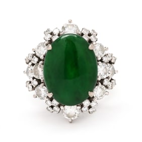 White Gold, Jadeite Jade, and Diamond Ring
